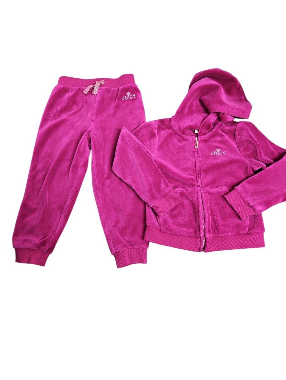 Juicy Couture Fushia Velour Hoodie & Pants Set Gold Bling Design Sz 3T Kids